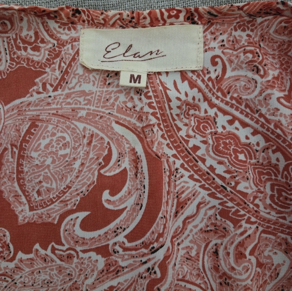 Elan Red Paisley Boho Romper Surplice V-Neck Long Sleeve Elastic Waist Medium - Picture 10 of 16